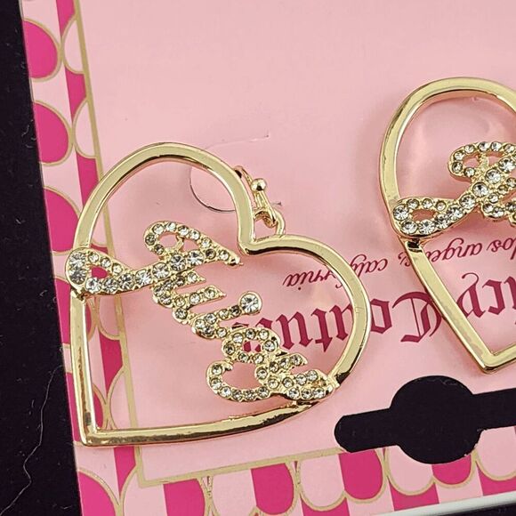 💖 NWT Juicy Couture Bling Gold Heart Dangle Earrings #7249 💖 - Picture 2 of 3